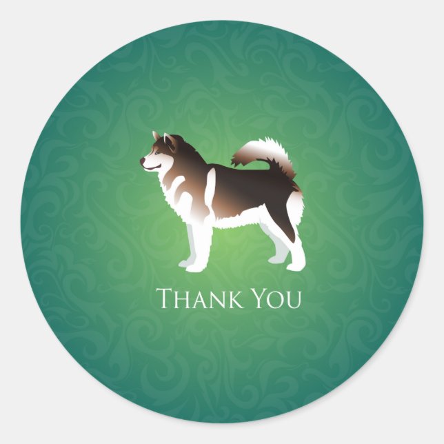 Sticker Rond Alaskan Malamute Chien Merci conception (Devant)