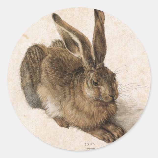 Sticker Rond Albrecht Dürer - Junger Hase (Young Hare), 1502 (Devant)