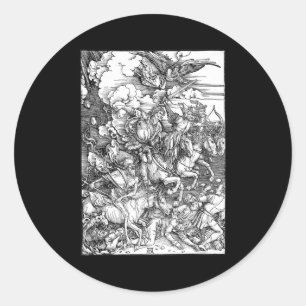 Sticker Rond Albrecht Durer Les quatre cavaliers de l'Apocalyps