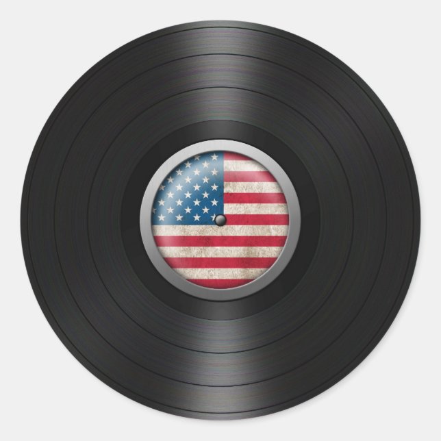 Sticker Rond Album d'enregistrement de vinyle de drapeau améric (Devant)