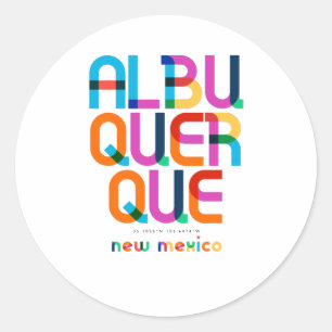 Sticker Rond Albuquerque Nouveau-Mexique Mid Century, Pop Art,