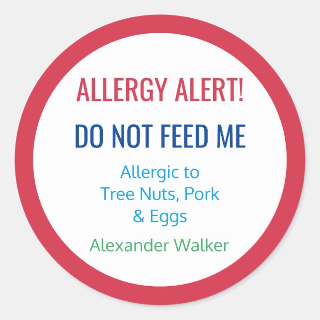 Sticker Rond Alerte d'allergie alimentaire customisée Enfants p (Devant)