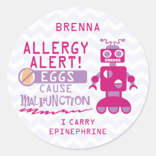 Sticker Rond Alerte d'allergie aux oeufs de robots roses person