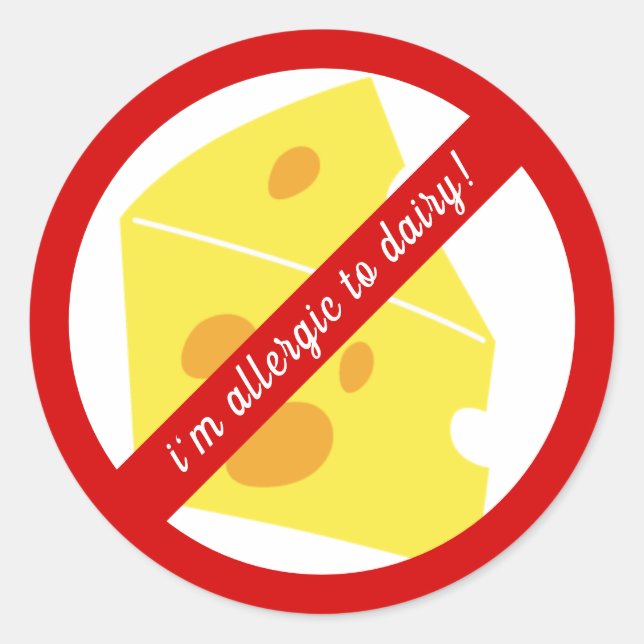 Sticker Rond Alerte d'allergie aux produits laitiers / fromages (Devant)