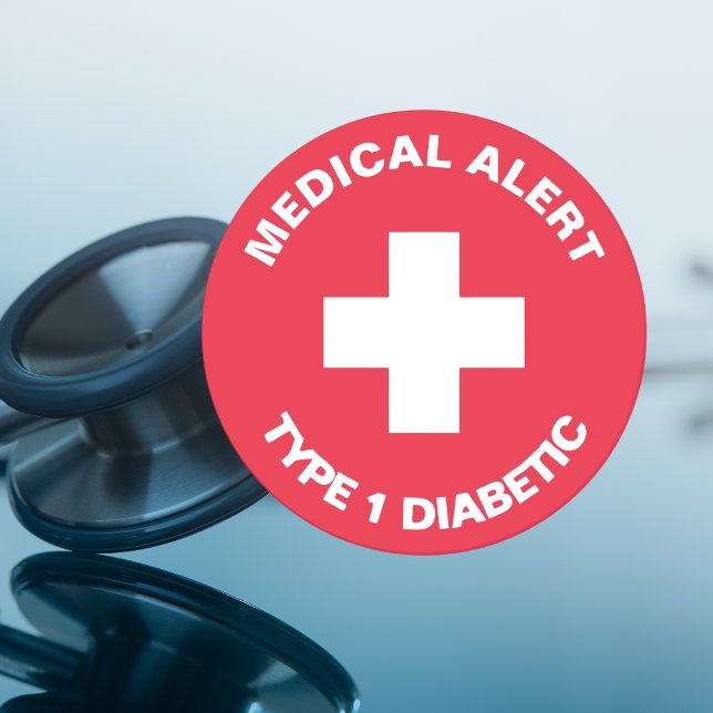 Sticker Rond Alerte Médicale personnalisée rouge diabétique (Personalised Medical Alert Diabetic Red Classic Round Sticker
)