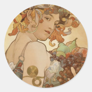 Sticker Rond Alfons Mucha - Fruits