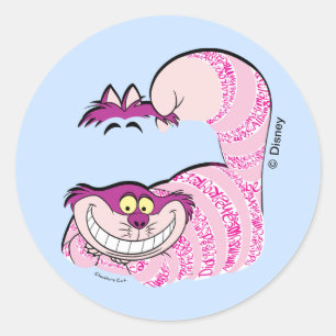 Sticker Rond Alice à Wonderland   the Cheshire Cat en texte