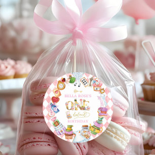 Sticker Rond Alice au pays des merveilles 1er anniversaire Rose