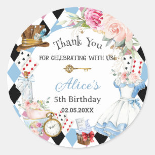 Sticker Rond Alice au pays des merveilles Anniversaire Tea Part