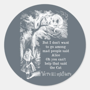 Sticker Rond Alice au pays des merveilles; Cheshire Chat avec A