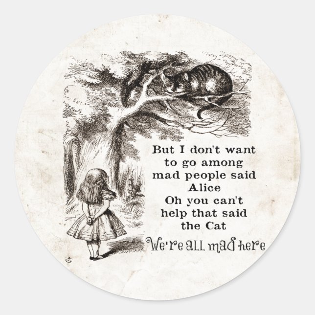 Sticker Rond Alice au pays des merveilles; Cheshire Chat avec A (Devant)