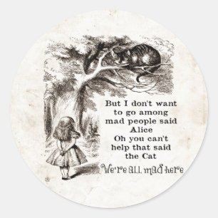 Sticker Rond Alice au pays des merveilles; Cheshire Chat avec A