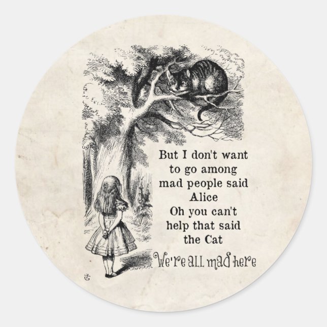 Sticker Rond Alice au pays des merveilles; Cheshire Chat avec A (Devant)