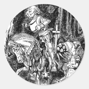 Sticker Rond Alice au Pays des Merveilles Chevalier Blanc à Che