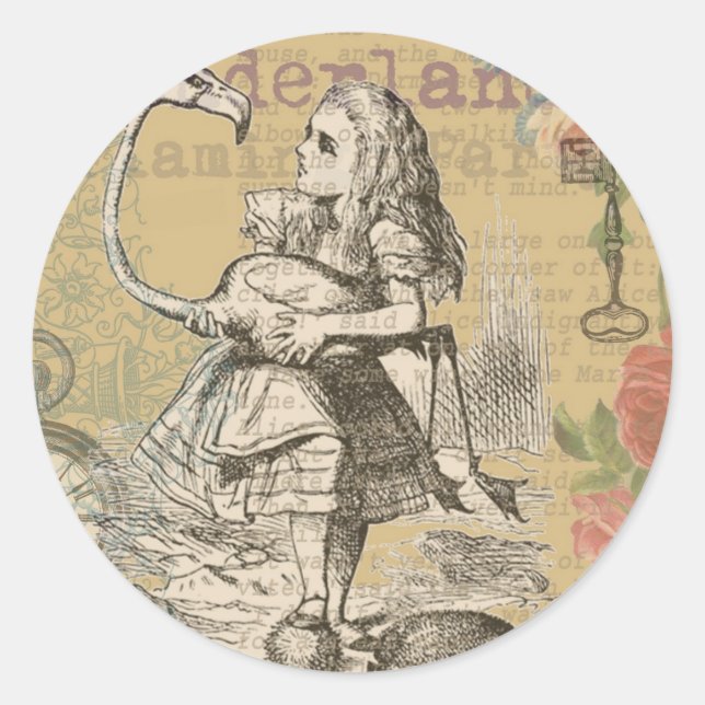 Sticker Rond Alice au pays des merveilles Flamant rose classiqu (Devant)