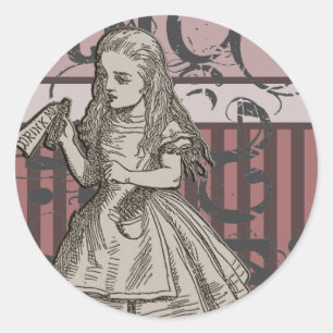 Sticker Rond Alice Au Pays Des Merveilles Grunge (Rose)