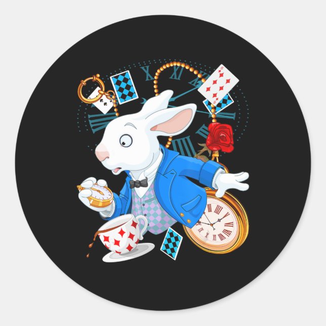 Sticker Rond Alice Au Pays Des Merveilles - Lapin Blanc (Devant)