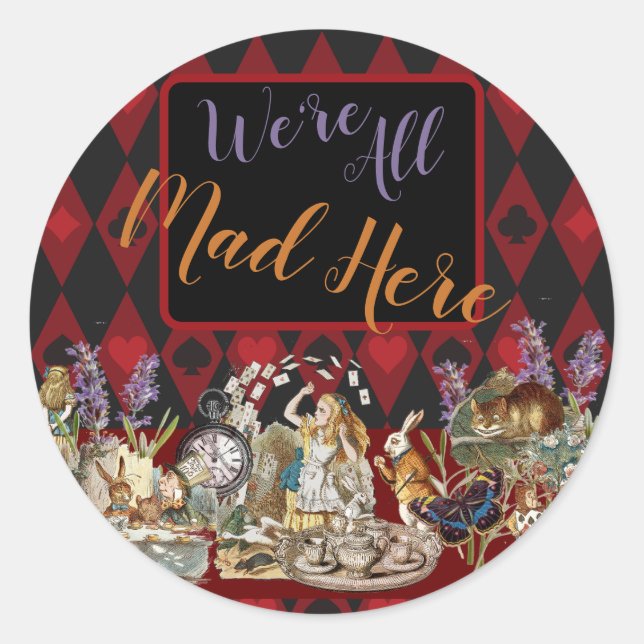 Sticker Rond Alice au pays des merveilles Mad Cheshire Chat (Devant)