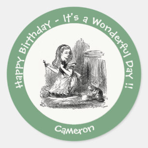 Sticker Rond Alice au Wonderland Party - Alice et le Kitten