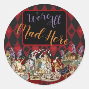 Sticker Rond Alice Aventures avec le Chat de Cheshire Fou de Wo