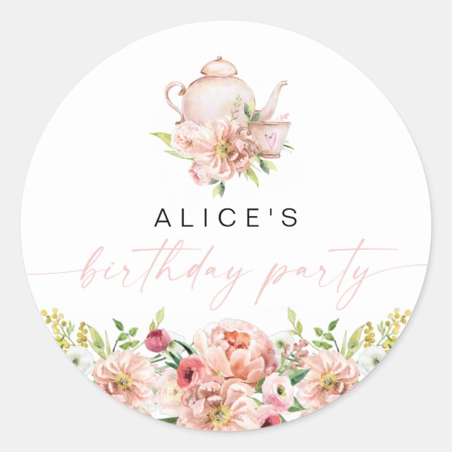 Sticker Rond ALICE Blush Floral Anniversaire Tea Party Brunch F (Devant)