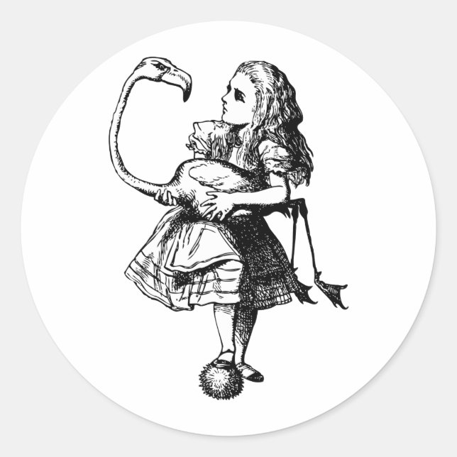 Sticker Rond Alice et Flamant rose noir (Devant)