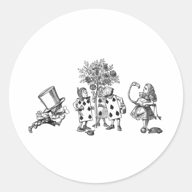 Sticker Rond Alice et la Bande des Merveilles en noir et blanc (Devant)