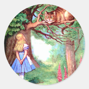 Sticker Rond Alice et le chat de Cheshire au pays des