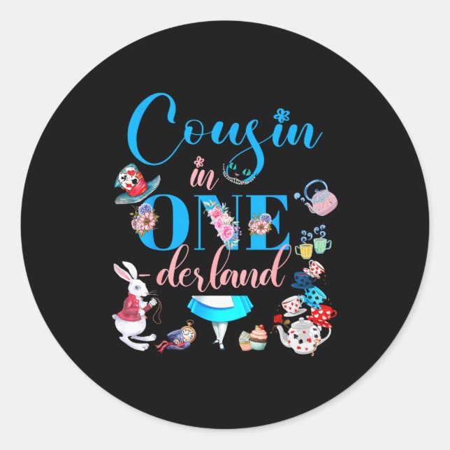 Sticker Rond Alice In Onederland Family Cousin Of The Birthday  (Devant)