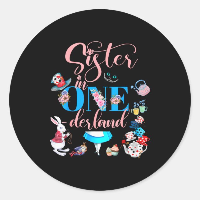 Sticker Rond Alice In Onederland Family Sister Of The Birthday  (Devant)