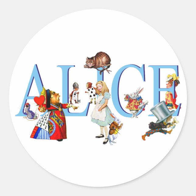 STICKER ROND ALICE IN WONDERLAND & AMIS (Devant)