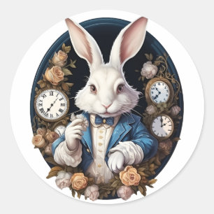 Sticker Rond Alice lapin blanc dans Wonderland Montres et rose