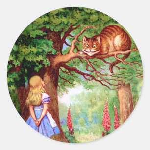 Sticker Rond Alice rencontre le chat Cheshire au pays des merve