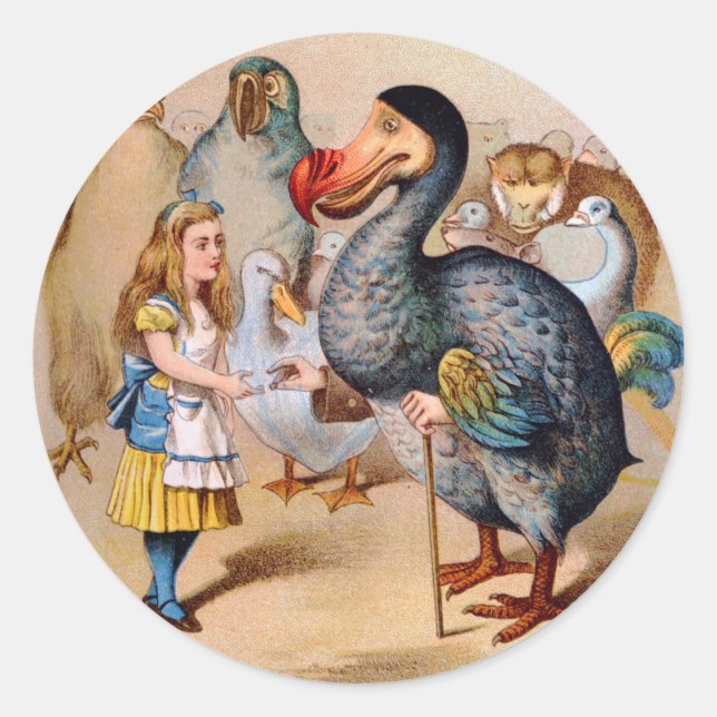 STICKER ROND ALICE RENCONTRE L'OISEAU DODO (Devant)