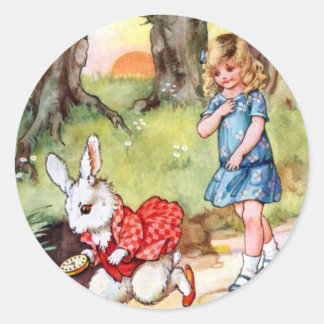 Sticker Rond Alice suit le lapin blanc au pays des merveilles