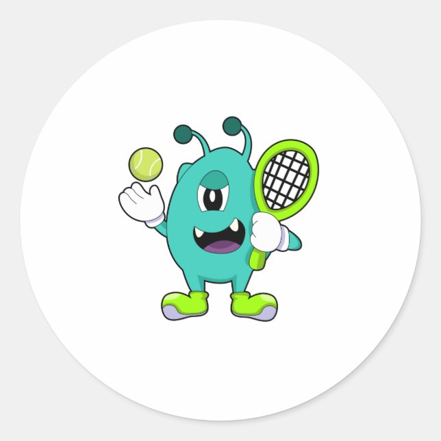 Sticker Rond Alien à Tennis avec raquette de tennis (Devant)