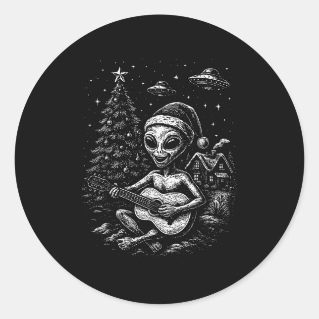 Sticker Rond Alien aime Noël (Devant)