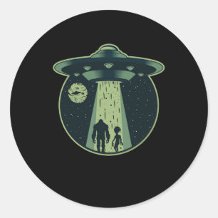 Sticker Rond Alien Bigfoot Sasquatch OVNI Enlèvement Aliens Cad