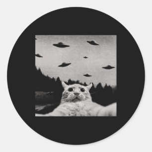 Sticker Rond Alien Cat Ufo - Classic Fit