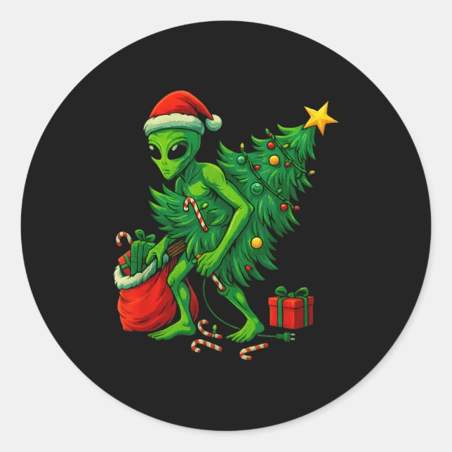 Sticker Rond Alien Christmas Tree Lights Xmas Boys Men  (Devant)