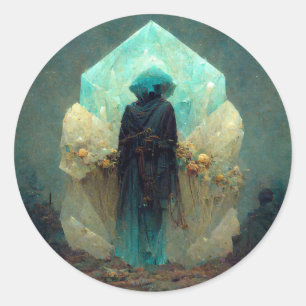 Sticker Rond Alien Crystal Guardian  Sci-Fi Imaginaire