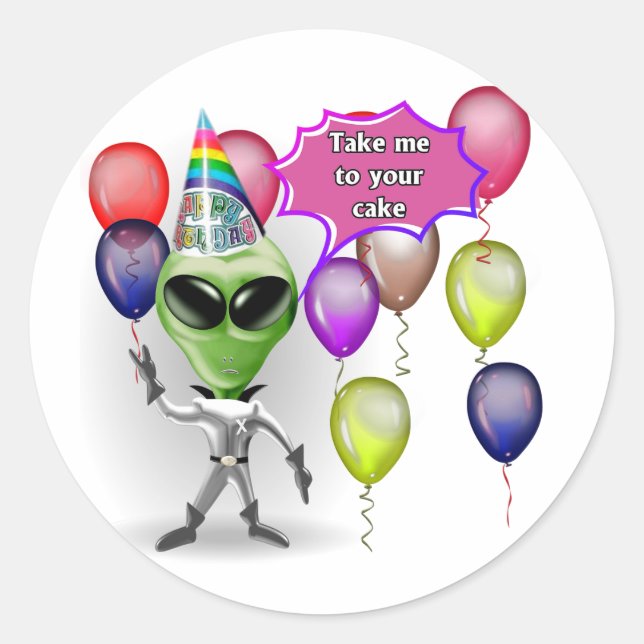 Sticker Rond Alien d'anniversaire (Devant)