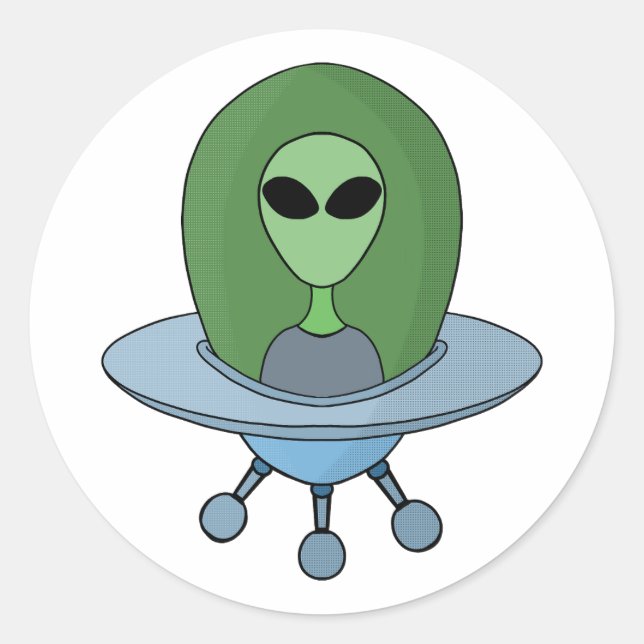 Sticker Rond Alien dans son petit vaisseau spatial (Devant)