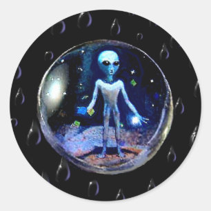 Sticker Rond Alien dans une bulle