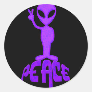 Sticker Rond Alien de paix pourpre