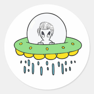 Sticker Rond Alien de soucoupe volante bizarre