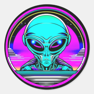 Sticker Rond Alien extra-terrestre volant un OVNI