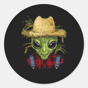 Sticker Rond Alien Farmer UFO Alien Espace extra-atmosphérique