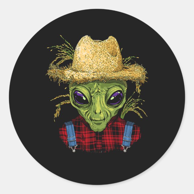 Sticker Rond Alien Farmer UFO Alien Espace extra-atmosphérique  (Devant)
