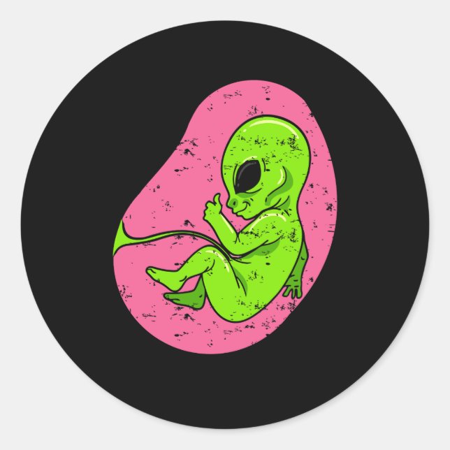 Sticker Rond Alien Fetus Embryo bébé grossesse Ufo Halloween Co (Devant)